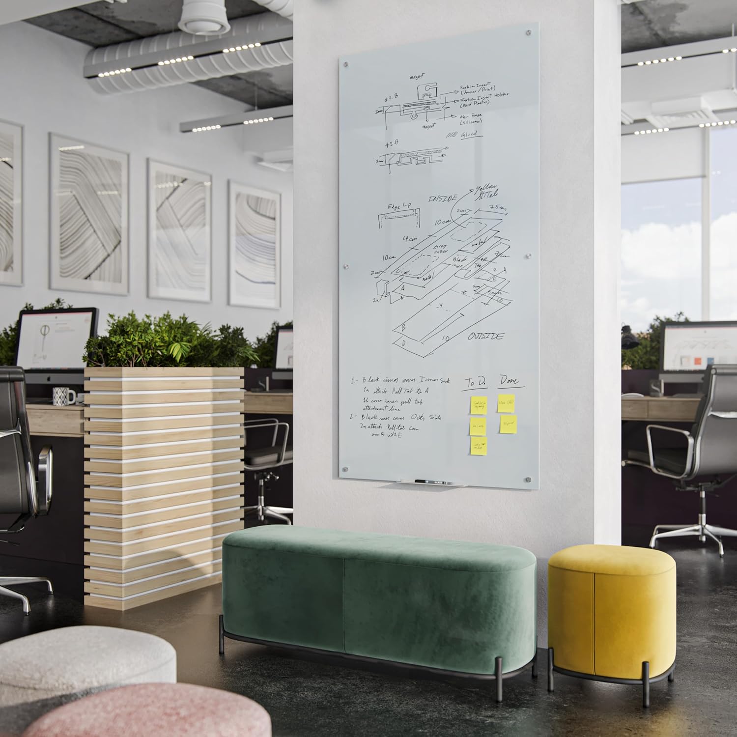 U BRANDS Glass Dry Erase Board, White Frosted Surface, Frameless