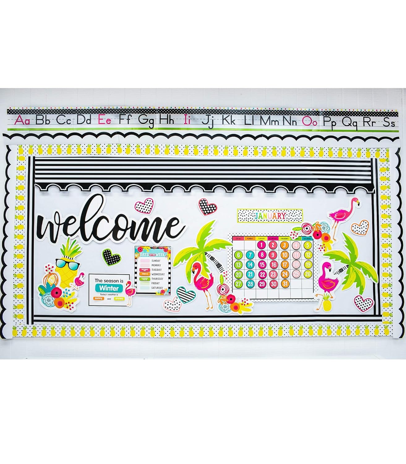Schoolgirl Style Simply Stylish Tropical 92-Piece Calendar Bulletin Board Set for Classroom