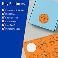 Avery Printable Round Labels, Sure Feed Technology, 1-2/3" Diameter, Bright Orange Labels, Print-to-The-Edge, Laser/Inkjet Printable, 200 Total, Great for Stickers and Candles 200 Labels