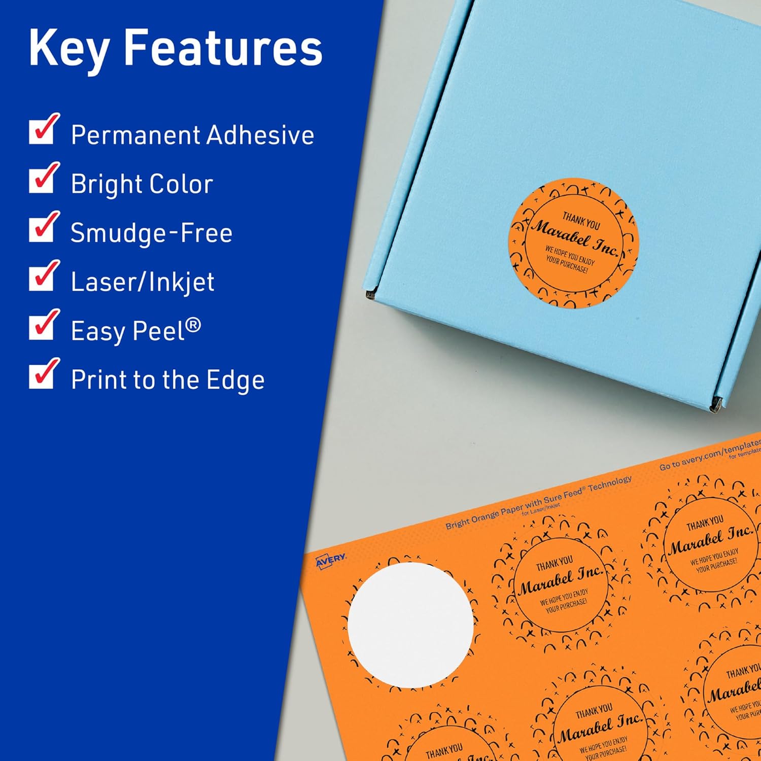 Avery Printable Round Labels, Sure Feed Technology, Print-to-the-Edge