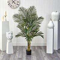 Nearly Natural Golden Cane Palm 60inH Artificial Plant With Planter, 60inH x 24inW x 24inD, Green/Black