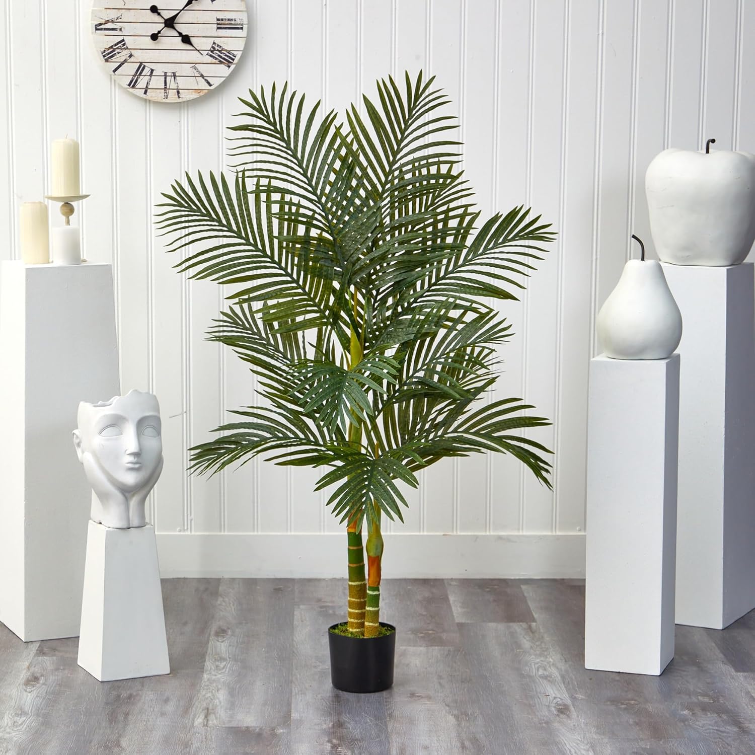 Nearly Natural Golden Cane Palm 60inH Artificial Plant With Planter, 60inH x 24inW x 24inD, Green/Black