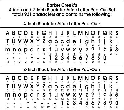 BARKER CREEK Letter Pop-Out Set, 2" & 4" Black Tie Affair, Set Includes 255 4" and 676 2" Letters, Numbers & Punctuation Marks, Multicolor Designer Letters, Office, Home and School Décor (3504)