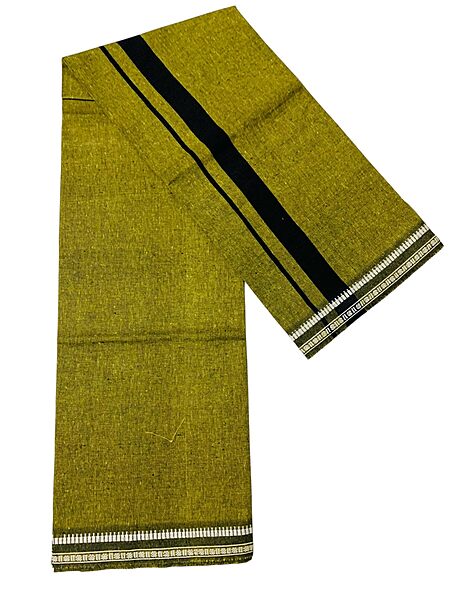 Kuthampully Men's Pure Cotton Color Dhothi | Kerala Cotton Mundu | Plain Color Dhoti For Men | Traditional South Indian Dhoti | EKM-900 | Pack -1 (Olive Green)