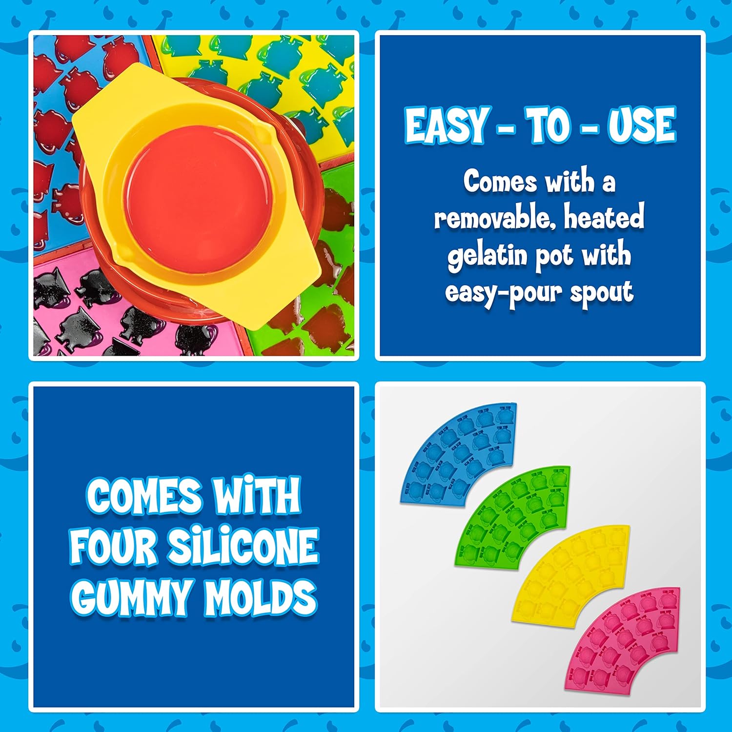 Nostalgia KAGCM200RD Gummy Candy Making Kit-Silicone Kool-Aid Man Shaped Molds Heated Base and Melting Pot Included-Family Friendly, Medium, Red