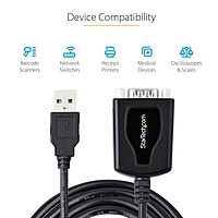 StarTech.com 3ft (1m) USB to Serial Cable with COM Port Retention, DB9 Male RS232 to USB Converter, USB to Serial Adapter for PLC/Printer/Scanner, Prolific Chipset, Windows/Mac (1P3FPC-USB-SERIAL)