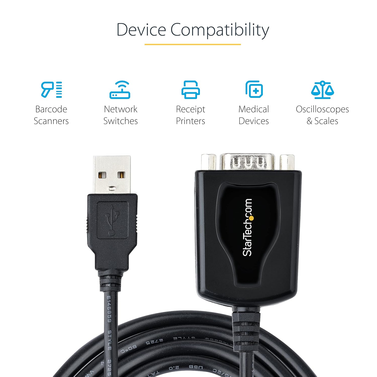 StarTech.com 3ft (1m) USB to Serial Cable with COM Port Retention, DB9 Male RS232 to USB Converter