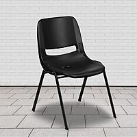 Flash Furniture HERCULES Series 440 lb. Capacity Kid's Black Ergonomic Shell Stack Chair with Black Frame and 14" Seat