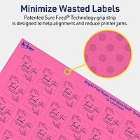 AVERY Printable Square Labels, Sure Feed Technology, 1" x 1", Bright Pink, Print-to-the-Edge