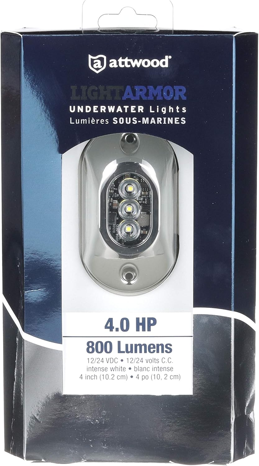 Attwood 65UW03W-7 Light Armor LED Underwater Light, Stainless Steel Bezel White Light