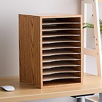 Safco Vertical Literature Organizer, 11-Compartment Wood Desktop Sorter