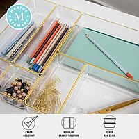 MARTHA STEWART Kerry Plastic Stackable Office Desk Drawer Organizers with Gold Trim