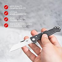 BÖKER PLUS® Atlas Backlock Sheepfoot Pocket Knife - Two-handed full metal folding knife with D2 Sheepfoot blade - EDC pocket knife with stainless steel metal handle scales