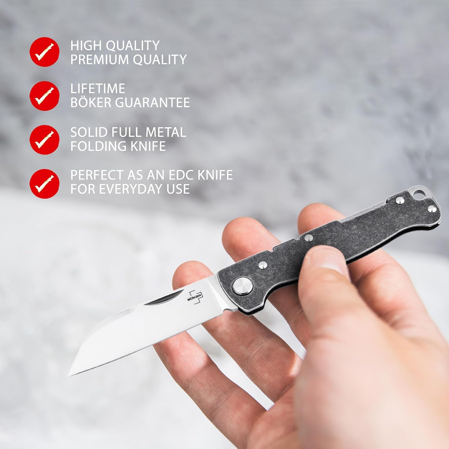 BÖKER PLUS® Atlas Backlock Sheepfoot Pocket Knife - Two-handed full metal folding knife with D2 Sheepfoot blade