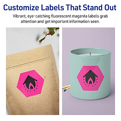 AVERY Printable Hexagon Labels, Sure Feed Technology, 2-1/2\" x 2-57/64\", Neon Magenta, Print-to-The-Edge