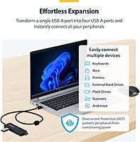 StarTech.com 4-Port USB-A Hub, 5Gbps, Bus Powered, 4X USB-A Mini Hub, Extra Long 2ft/61cm Host Cable, PCR Plastic