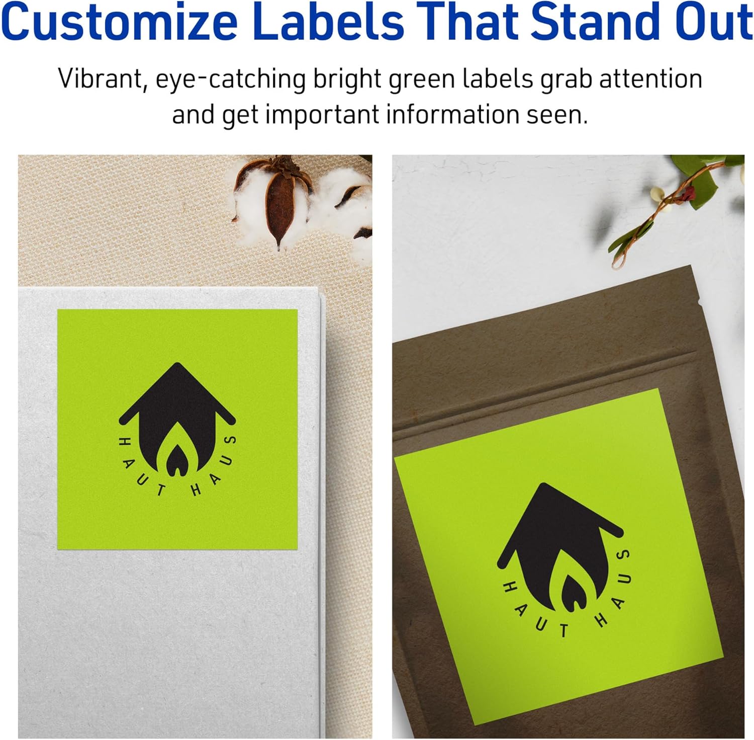 Avery Printable Square Labels, Sure Feed Technology, 4" x 4", Bright Green Labels, Laser/Inkjet Printable, 40 Total, Great for Packaging and Ingredients 40 labels