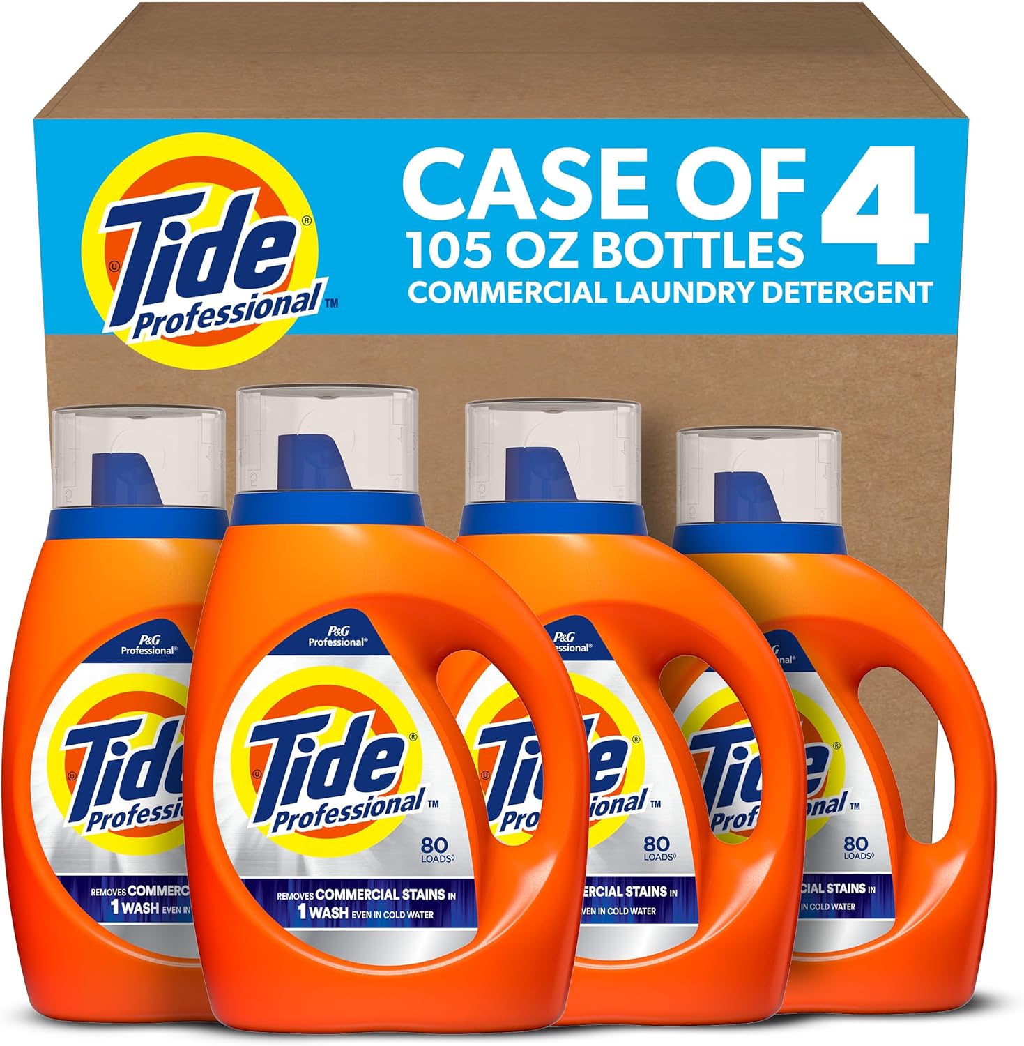 Tide Professional Commercial Liquid Laundry Detergent, Floral, 105 Fl oz, 80 Loads (4-Pack)