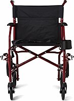 Medline Ultra Lightweight Transport Wheelchair for Adults, Foldable, 19-Inch Seat Width, Red Frame, Black Upholstery Red Wheelchair