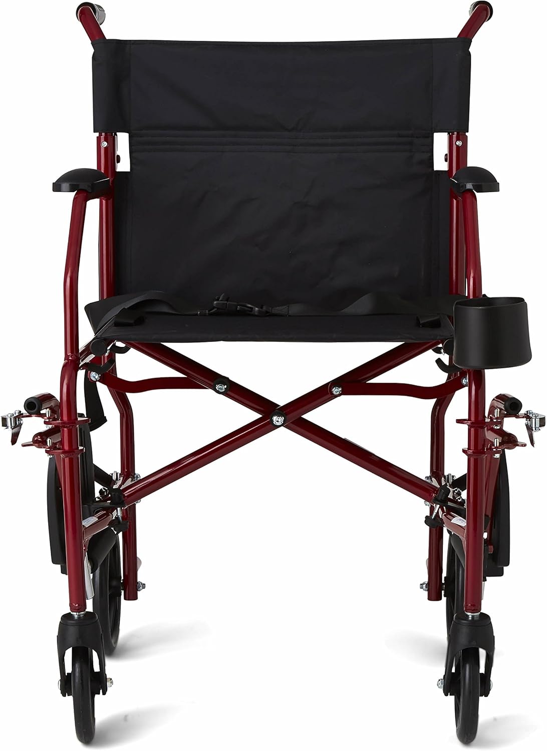 Medline Ultra Lightweight Transport Wheelchair for Adults, Foldable, 19-Inch Seat Width, Red Frame