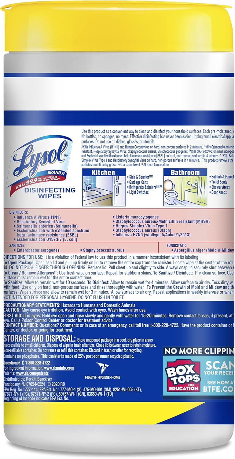 Lysol Disinfectant Wipes Multi-Surface Antibacterial Cleaning Wipes For Disinfecting and Cleaning Lemon and Lime Blossom 80