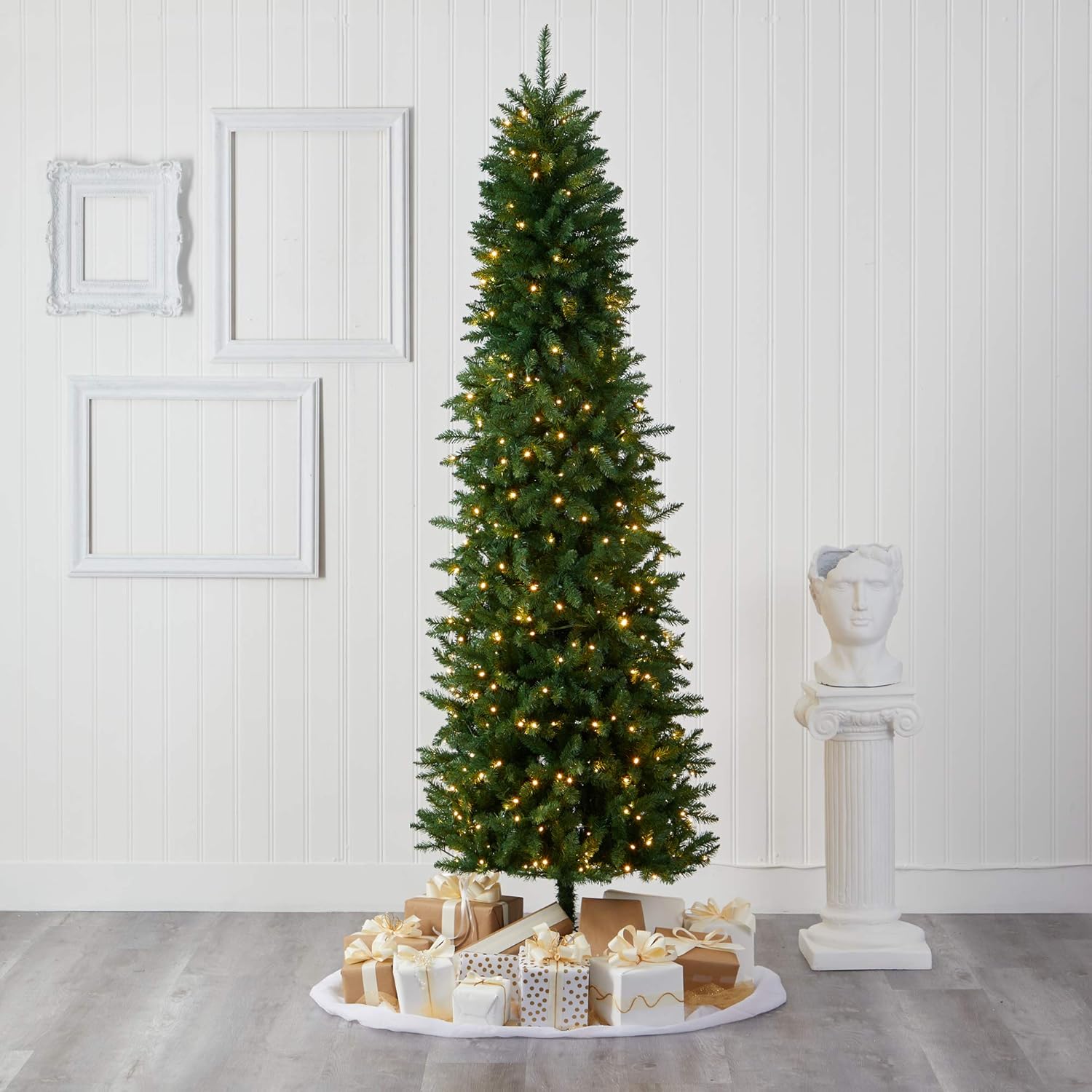 Nearly Natural 8ft. Slim Green Mountain Pine Artificial Christmas Tree with 400 Clear LED Lights
