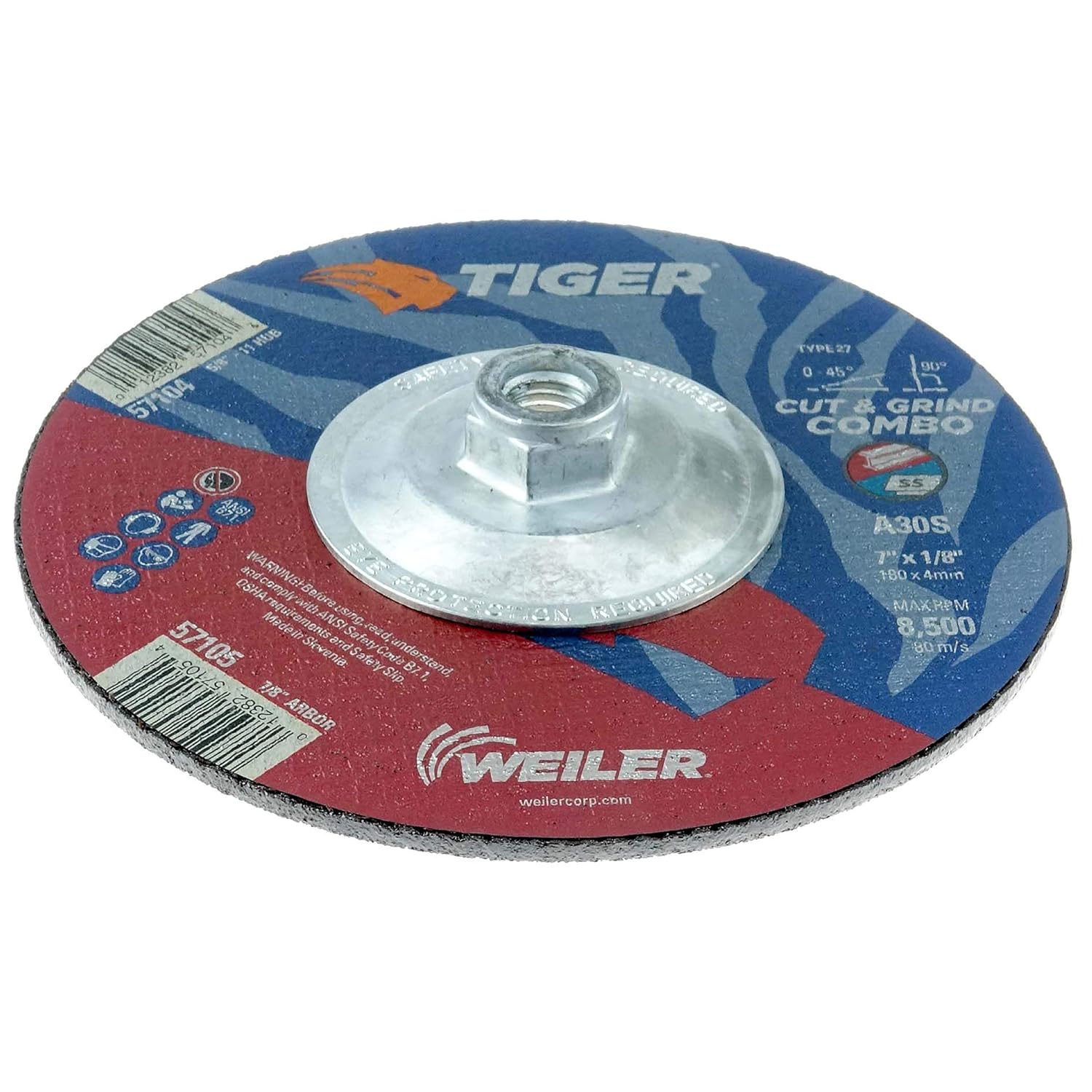 WEILER 7" x 1/8" Tiger Type 27 Cut and Grind Combo Wheel A30S