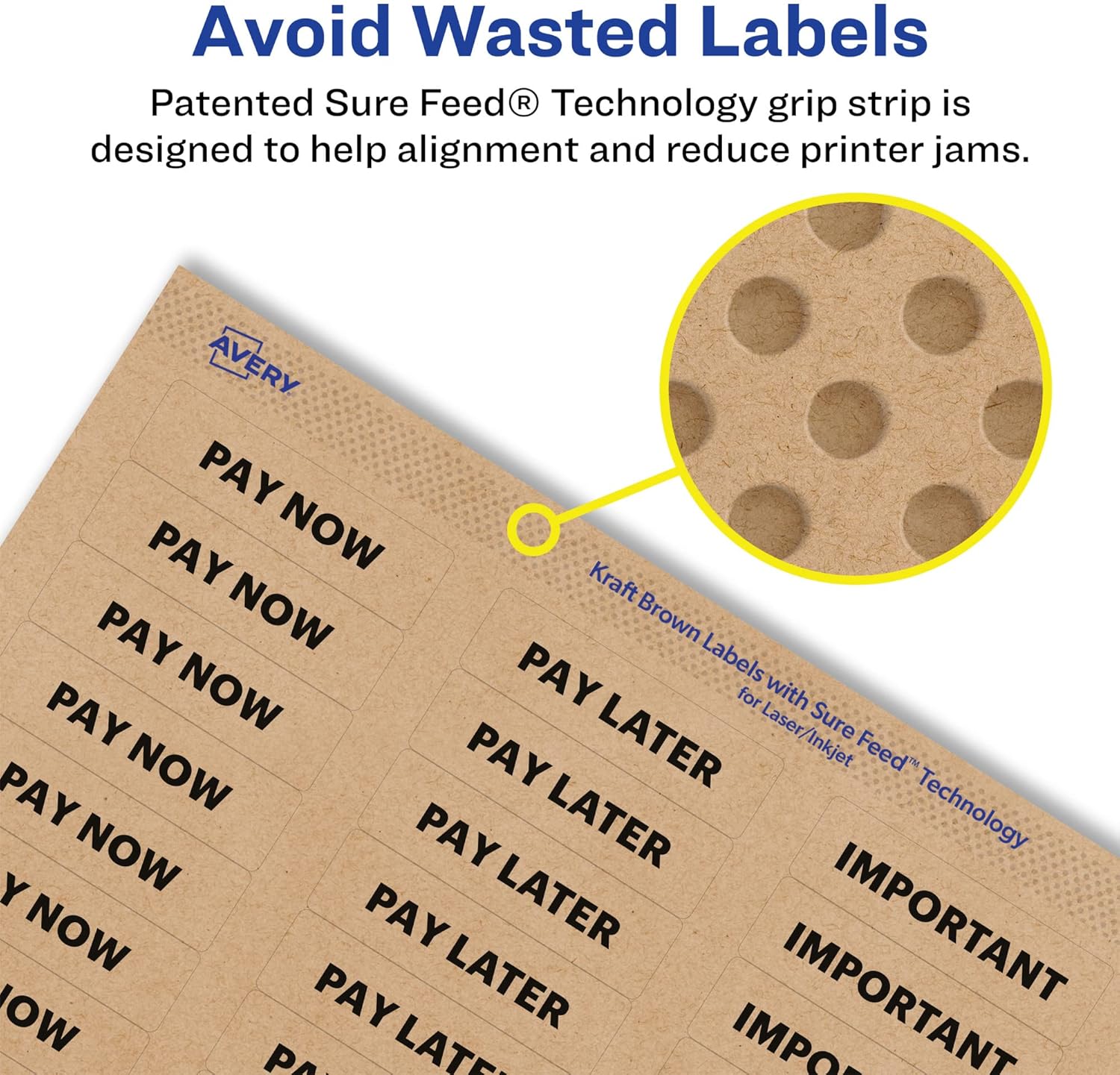 Avery Kraft Brown Rectangle Labels, Sure Feed Technology, 1.25" x 1.75"