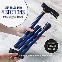 DMI Sports Walking Cane or Stick, Foldable Cane for Men, Women, Seniors and Handicapped Adjusts from 33-37" in 1 inch increments with Ergonomic Wood Handle,Supports up to 250 Pounds Blue Ice
