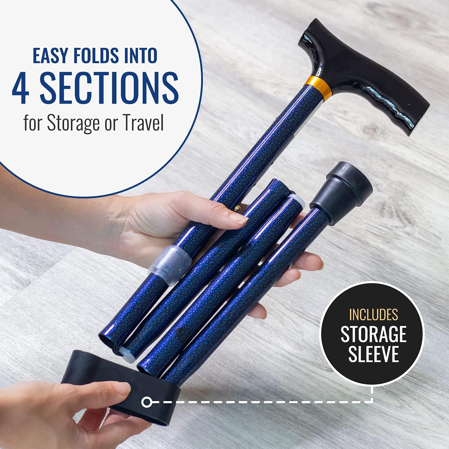 DMI Sports Walking Cane or Stick, Foldable Cane for Men, Women, Seniors and Handicapped Adjusts from 33-37" in 1 inch