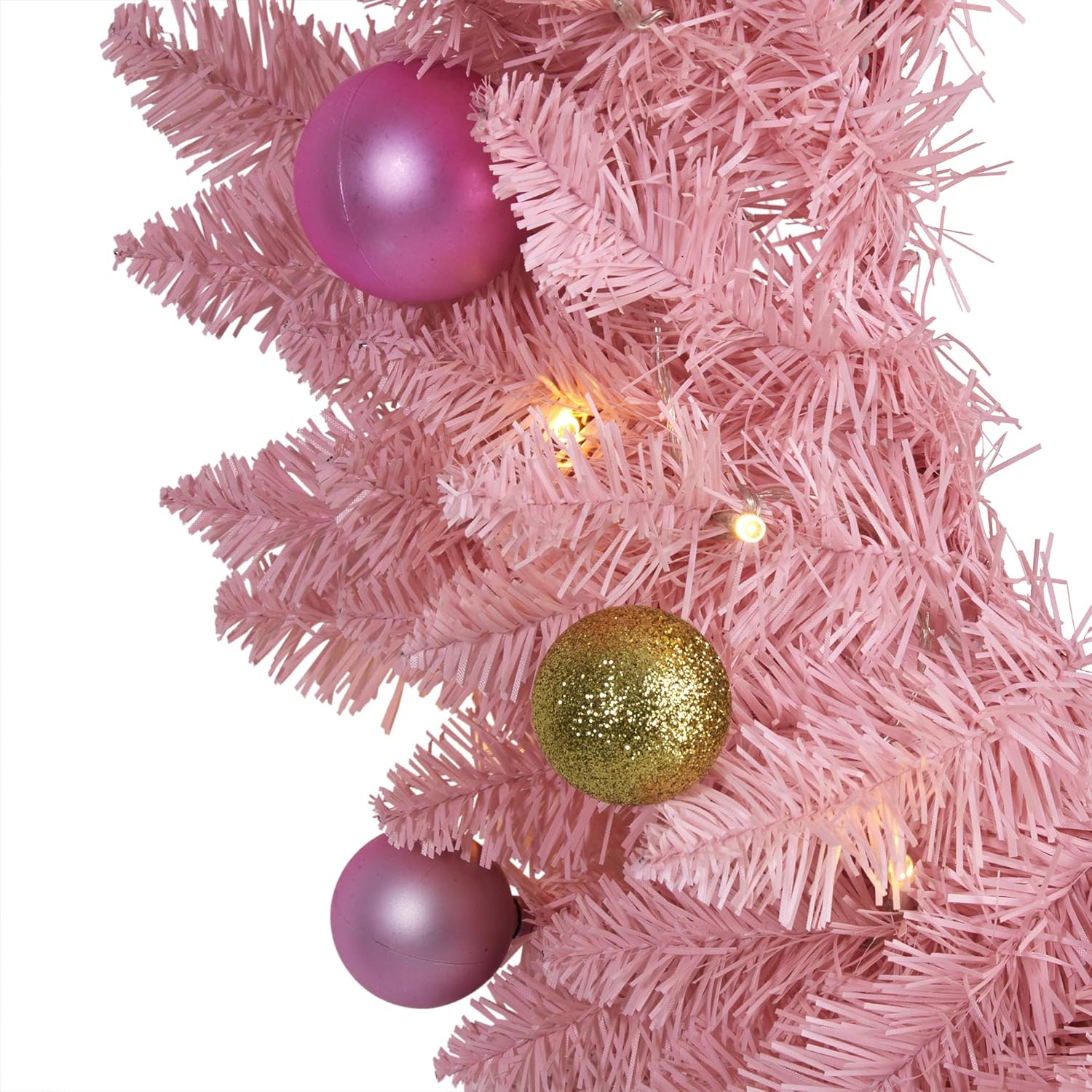 Nearly Natural 24in. Pink Artificial Christmas Wreath with 35 LED Lights and Ornaments