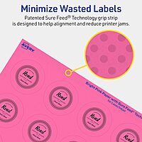 Avery Printable Round Labels, Sure Feed Technology, 1-3/4" Diameter, Bright Pink, Print-to-The-Edge, Laser/Inkjet Printable