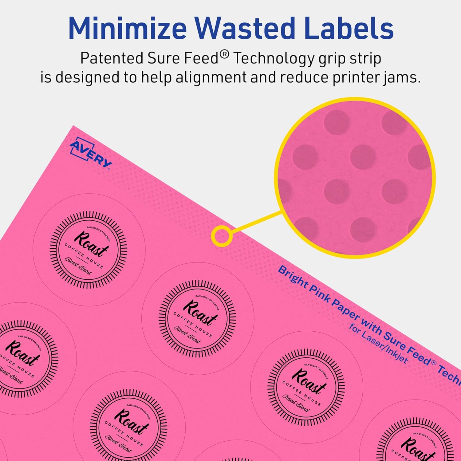 Avery Printable Round Labels, Sure Feed Technology, 1-3/4" Diameter, Bright Pink, Print-to-The-Edge, Laser/Inkjet Printable