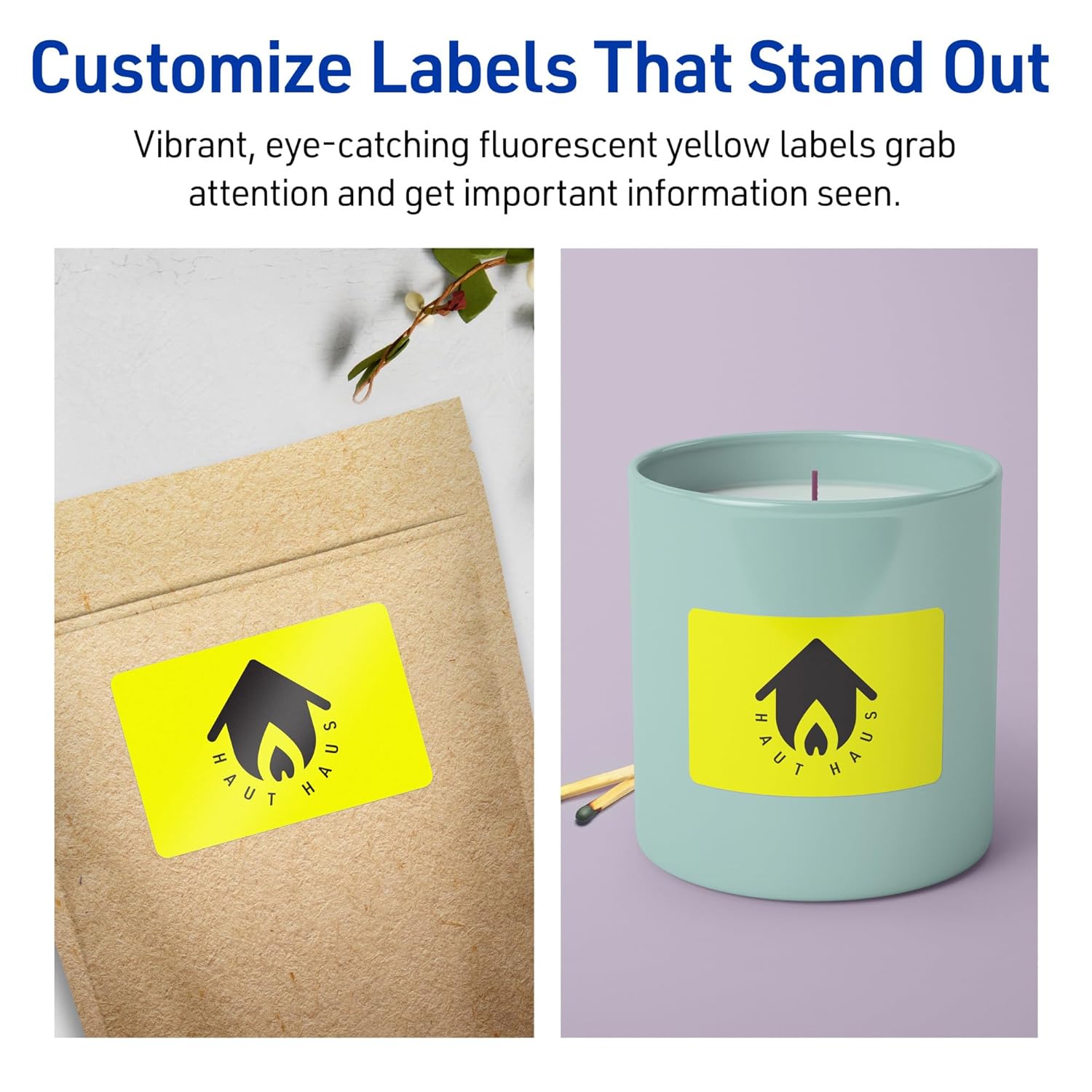 Avery Neon Yellow Rectangle Labels, 2 x 3.75 in, Sure Feed, Print-to-the-Edge