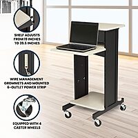 Oklahoma Sound PRC200 Steel Premium Presentation Cart, 18" Width x 40-1/2" Height x 30" Depth, Ivory Woodgrain/Black
