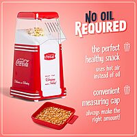 Nostalgia Electrics Coca-Cola Hot-Air Electric Popcorn Maker, 8 Cups, Healthy Oil Free Popcorn with Measuring Scoop