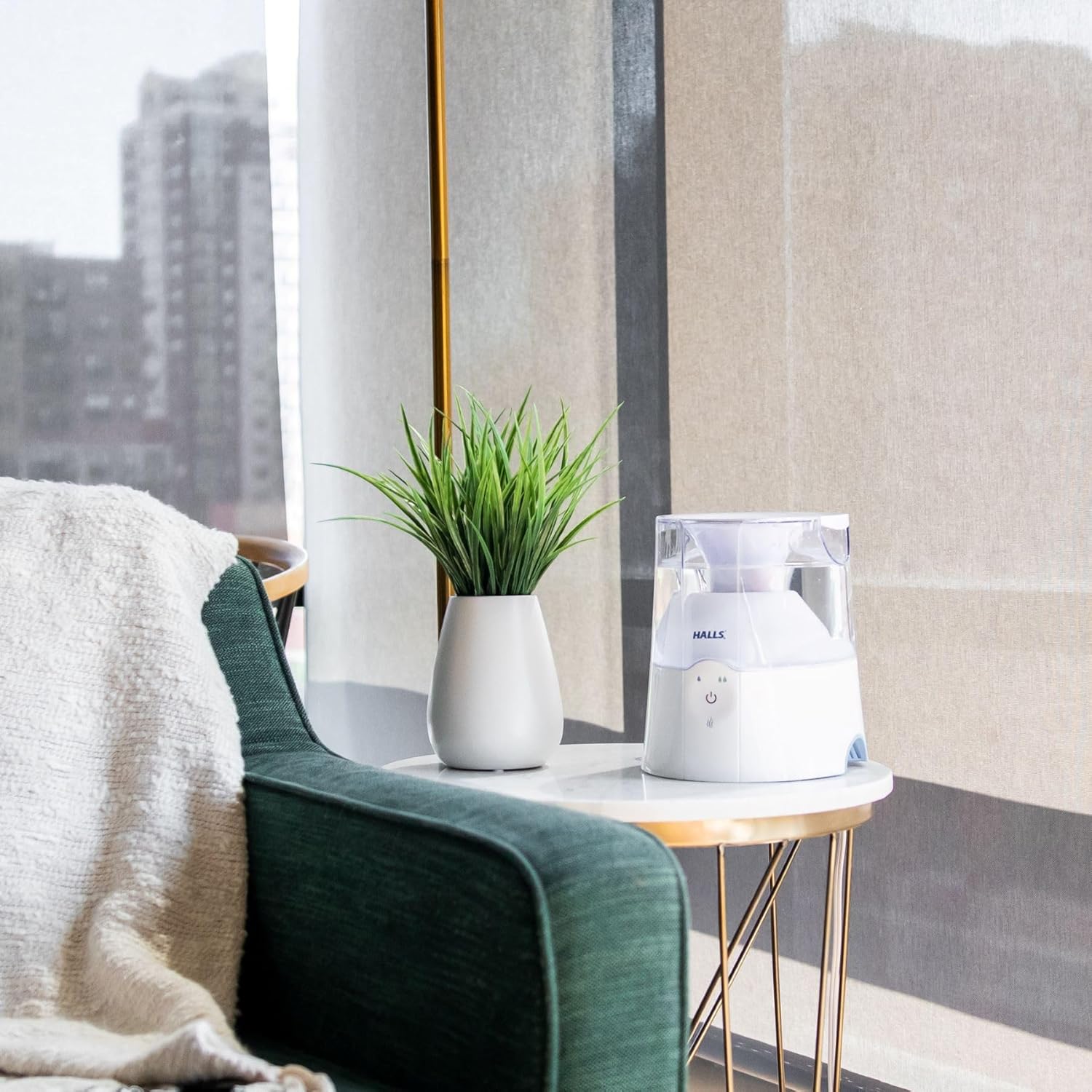 Crane x HALLS 2-in-1 Warm Mist Humidifier and Steam Inhaler, 0.5 Gallon, Blue & White