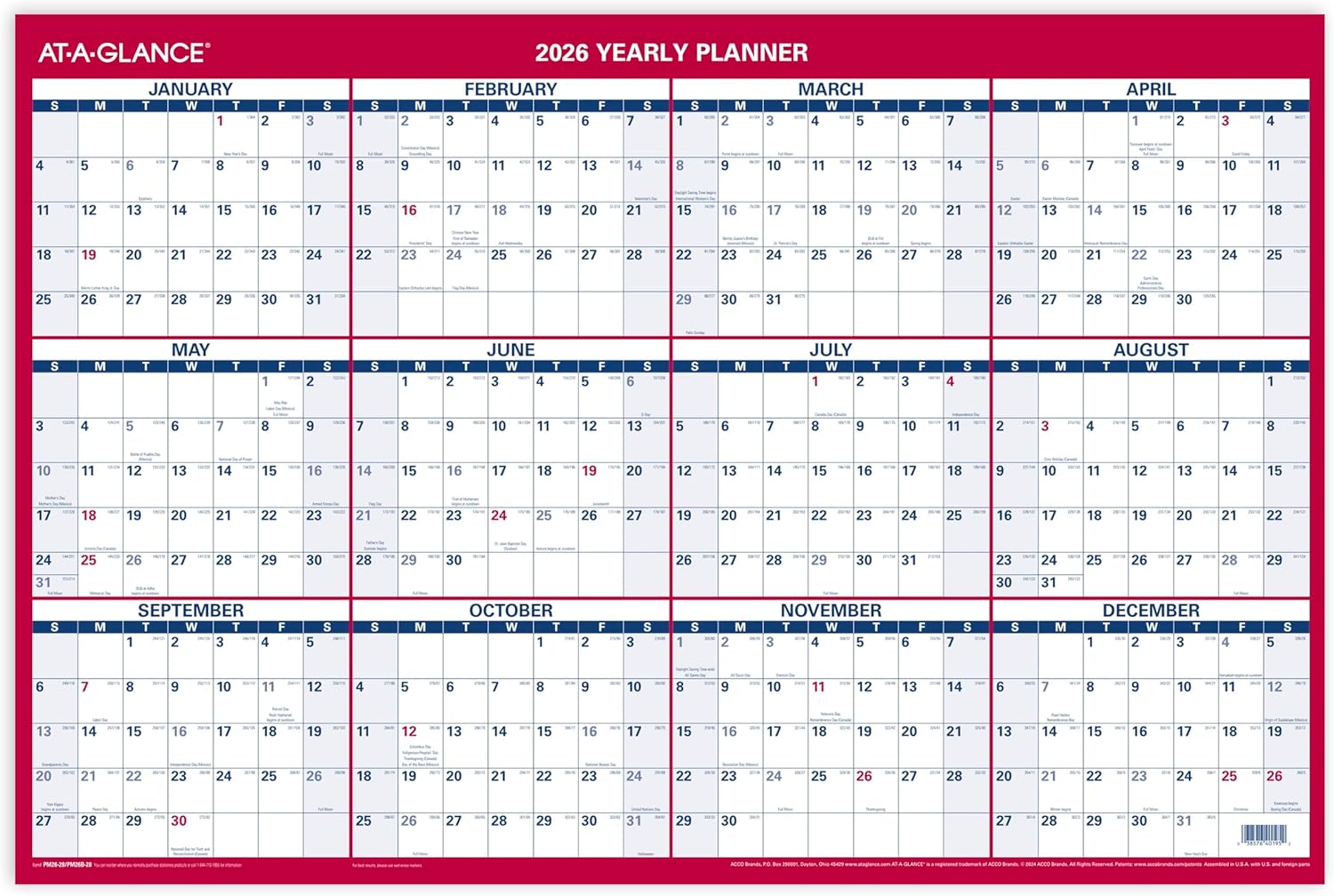 AT-A-GLANCE Reversible Erasable Wall Calendar, Vertical/Horizontal