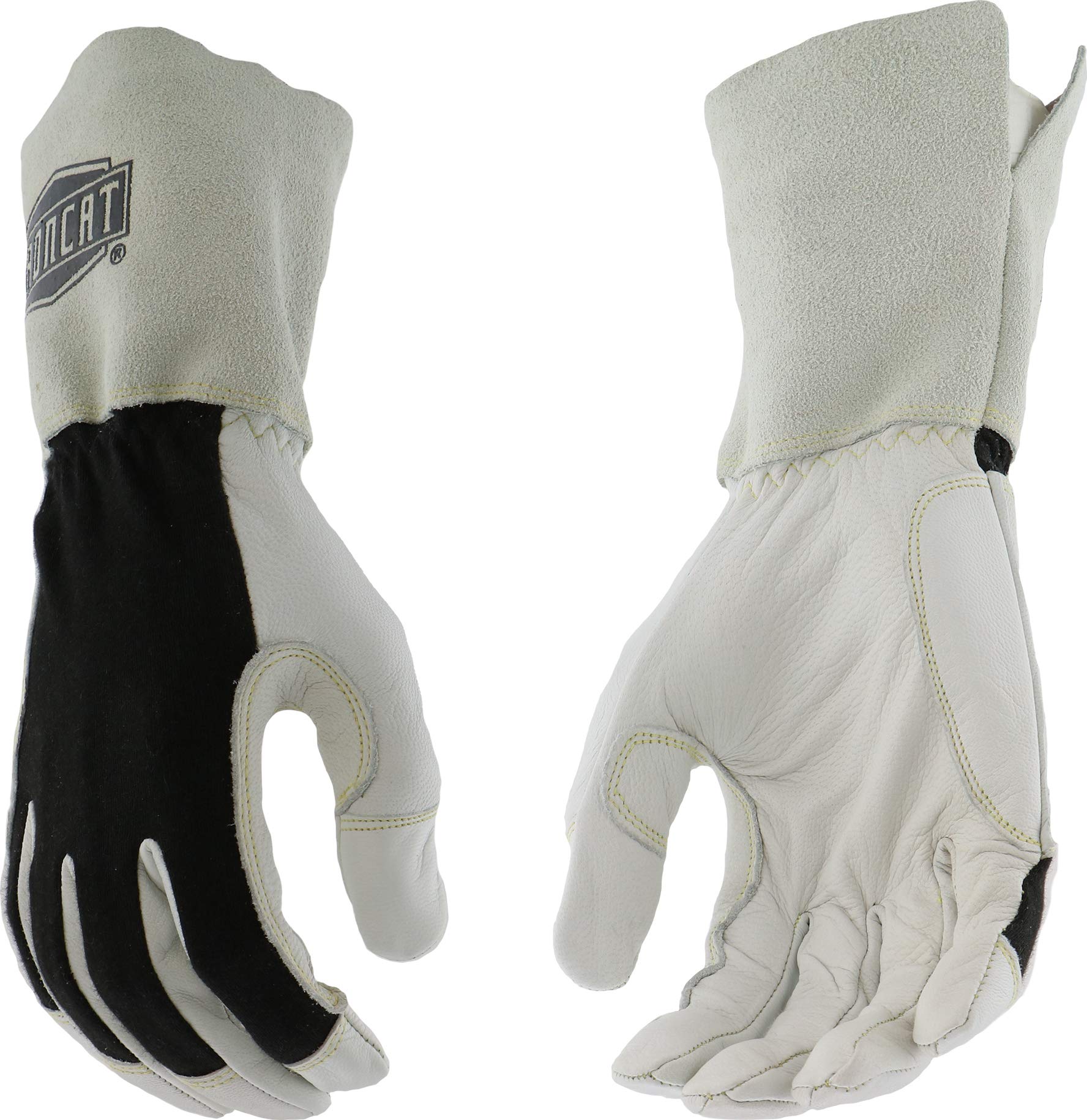 IRONCAT 9073 Premium Split Goatskin Leather Gloves – White/Black Large, 13 in. TIG Welding Gloves w/ Keystone Thumb