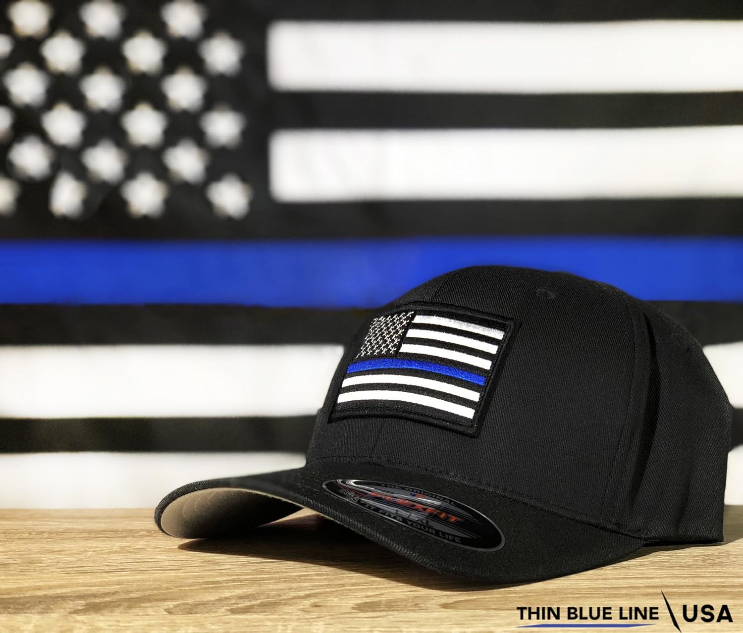 THIN BLUE LINE USA Flexfit American Flag Baseball Cap