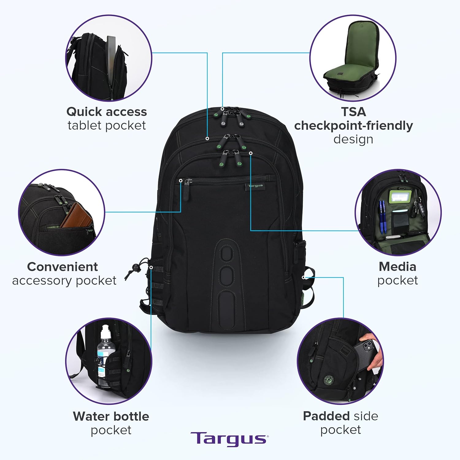 TARGUS Spruce EcoSmart Travel Laptop Backpack, TSA-Friendly