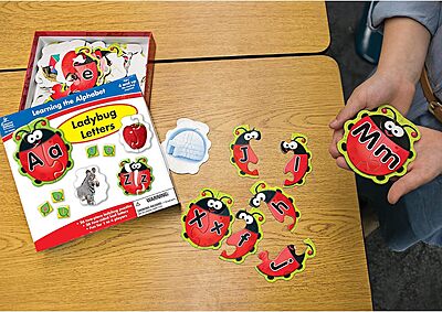 Carson Dellosa Lady Bug Letters Game, 26 2-Sided Ladybugs and Leaves Alphabet Puzzle