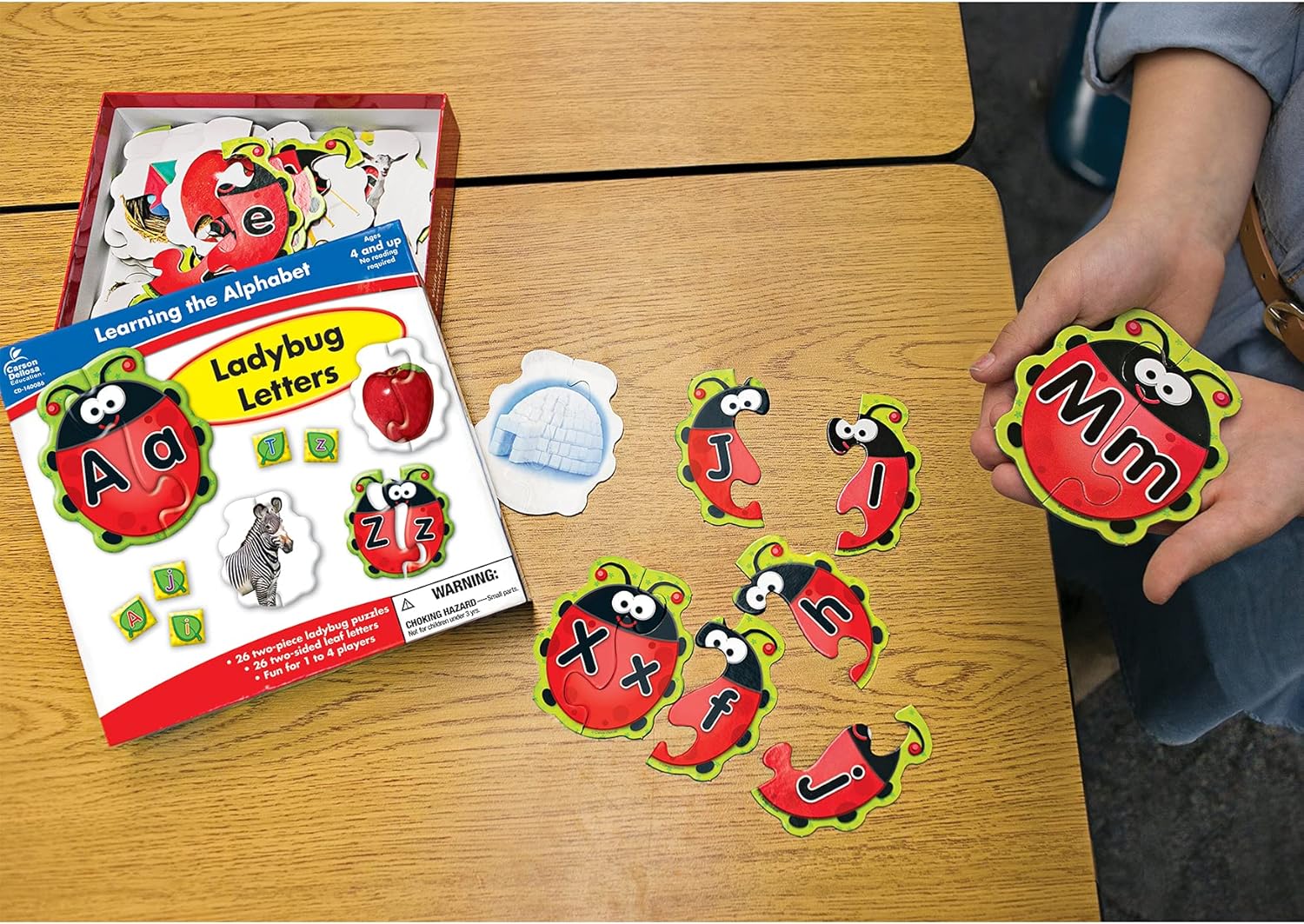 Carson Dellosa Lady Bug Letters Game, 26 2-Sided Ladybugs and Leaves Alphabet Puzzle