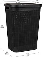 Mind Reader 60L Slim Laundry Hamper, Clothes Basket, Lid, Linen Design, Plastic, Black