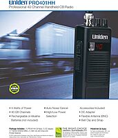 Uniden PRO401HH Professional Series 40 Channel Handheld CB Radio, 4 Watts Power with Hi/Low Power Switch
