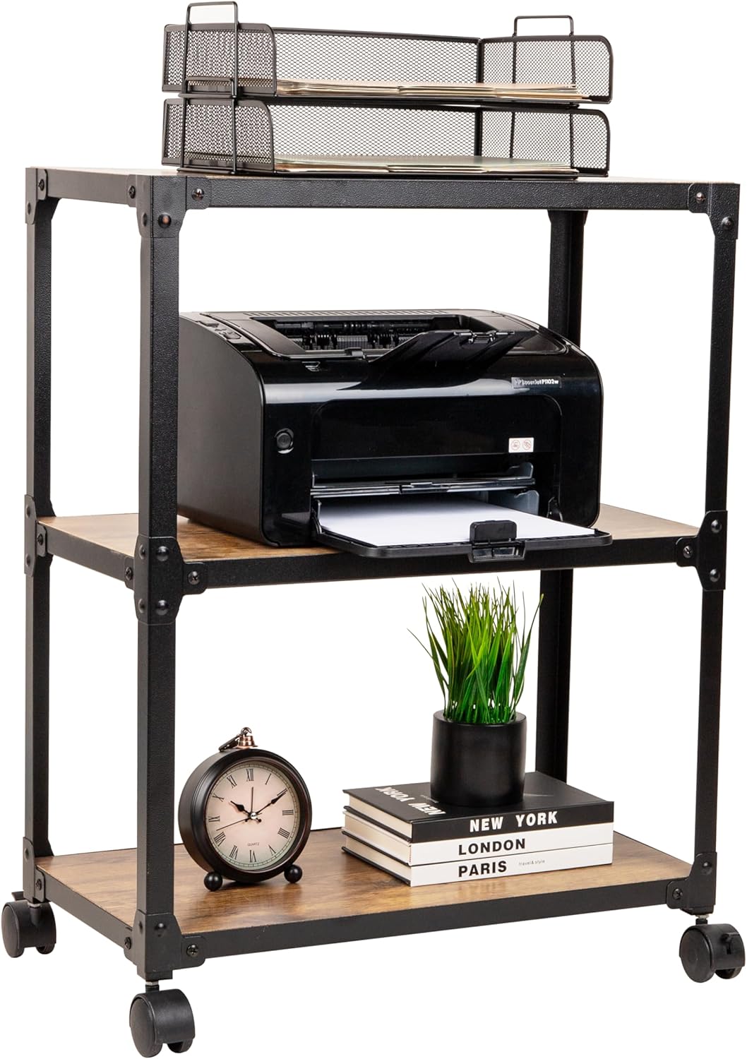 Mind Reader Multipurpose Rolling Cart with 3 Tiers, Mobile Office Storage Organizer, Metal, MDF