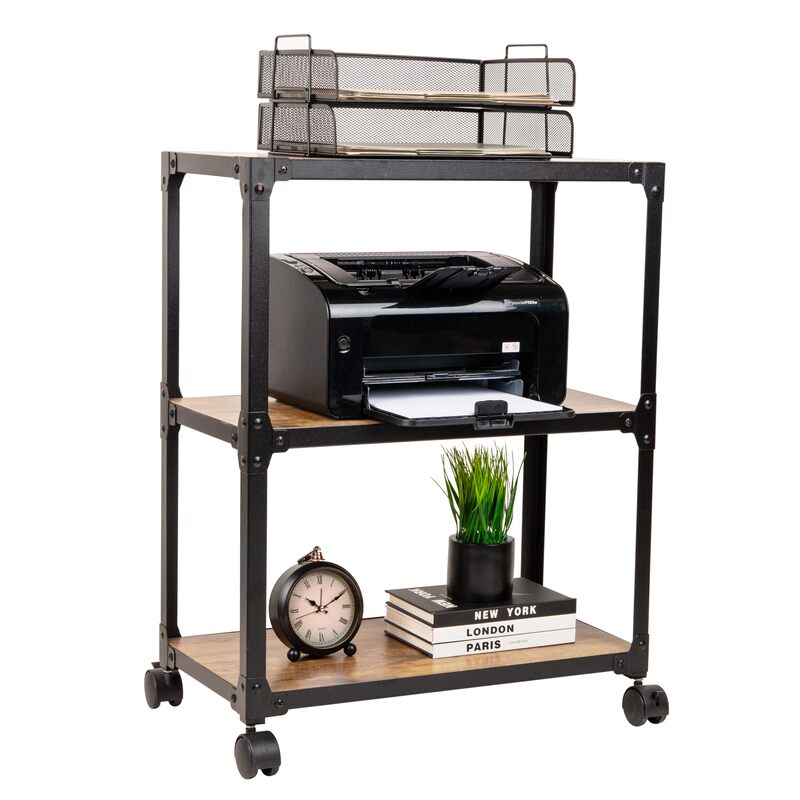 Mind Reader Multipurpose Rolling Cart with 3 Tiers, Mobile Office Storage Organizer, Metal, MDF