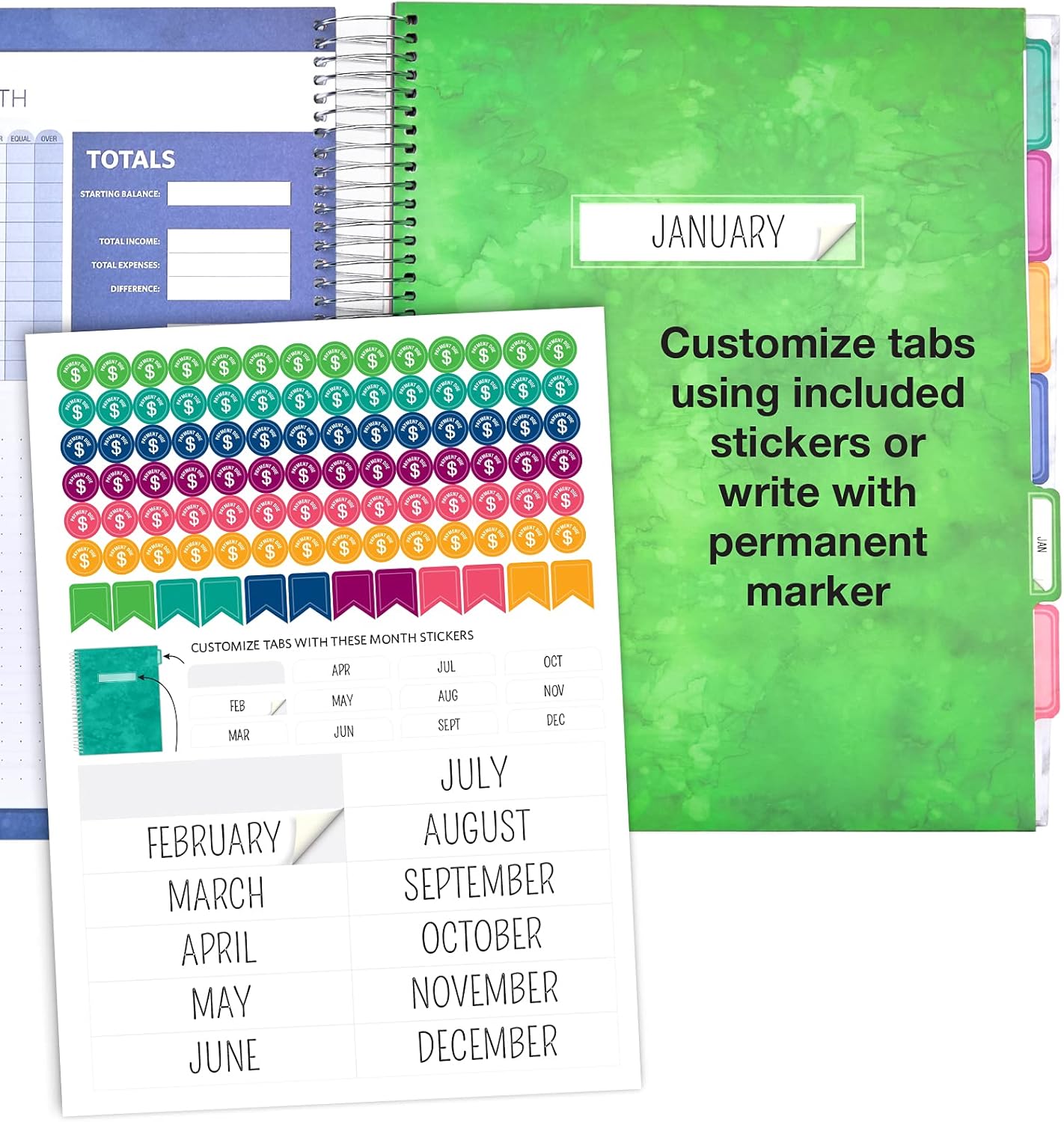Global Printed Products Budget Planner & Monthly Bill Organizer With 12 Envelopes and Pockets. Expense Tracker Notebook