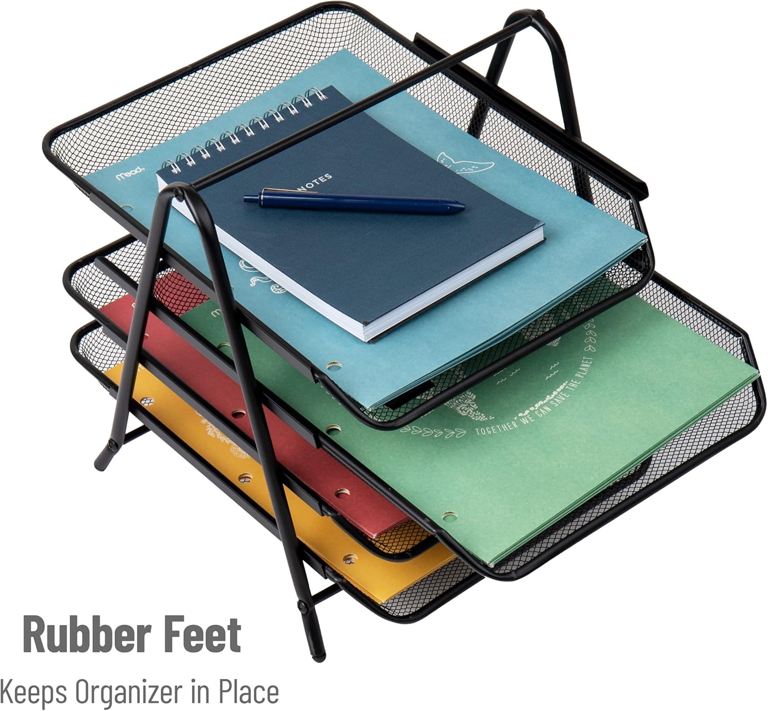 MIND READER 4-Tier Metal Mesh Paper Tray Desktop Organizer