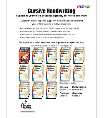 Spectrum Cursive Handwriting Workbook for Kids Ages 8 to 12, Letters and Cross-Curricular Words Cursive Handwriting Workbook